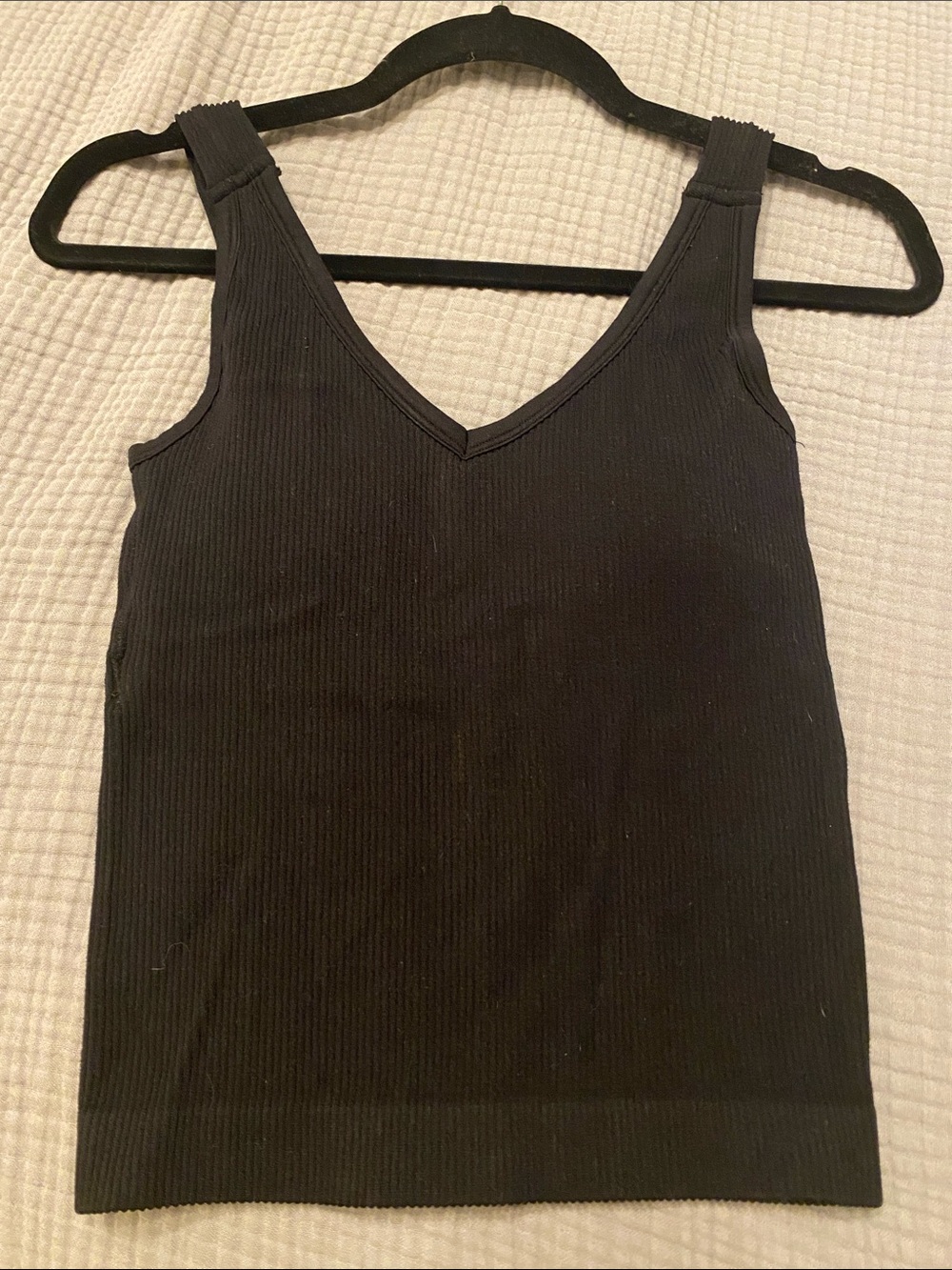 Women's Black Ribbed V-Neck Tank Top